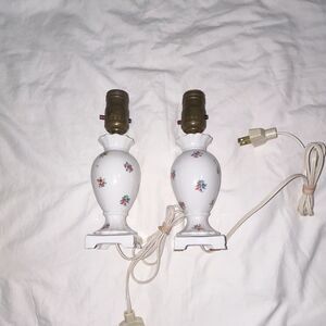 Victoria Czechoslovakia Porcelain Floral White Table Lamp Pair